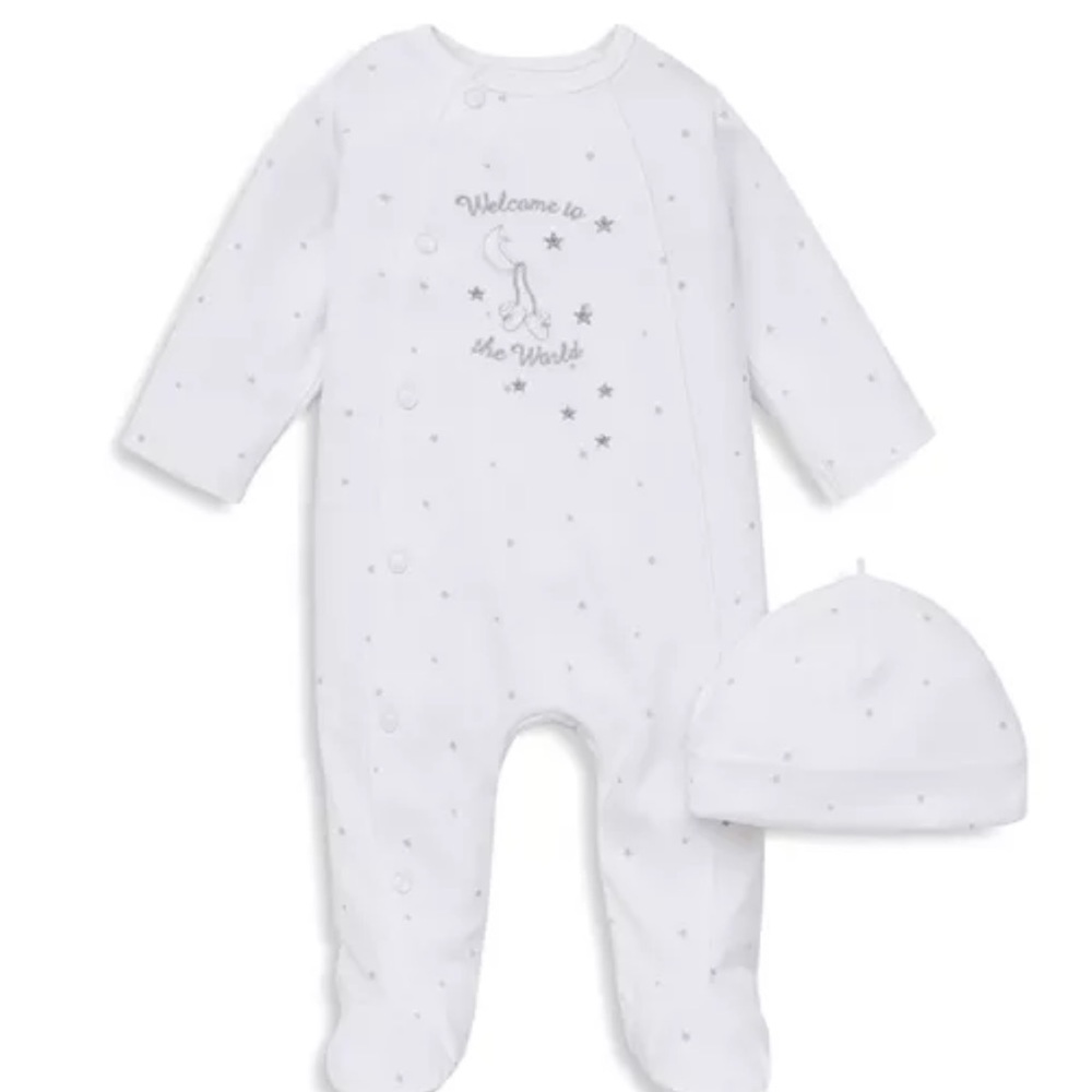 Little Me Unisex Welcome to the World Footie & Hat Set & blanket 3 piece set NEW